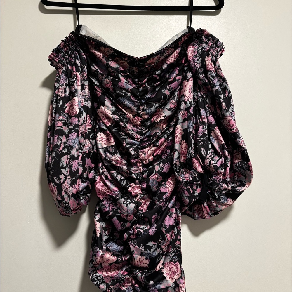 For Love And Lemons Black and Pink Off-The-Shoulder Mini Dress